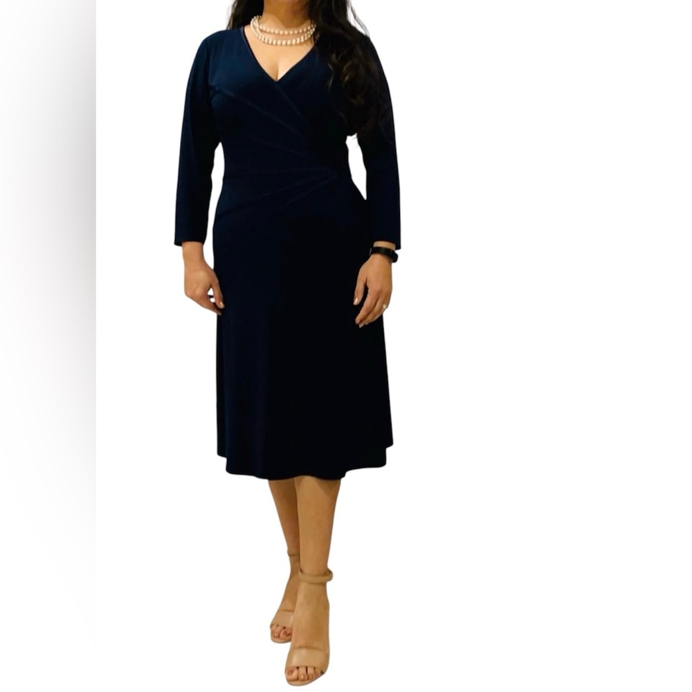 Connected apparel Size 10 Navy blue solid color  3/4 sleeve dress